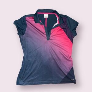 Nike Women’s Golf Shirt Polo Dye Sublimated Vivid Pink Blue Size Large